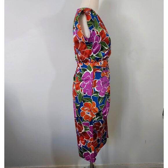 Maggy London Dress Sheath Size 6 Floral Sleeveless Blue Chilli V Neck Party NWT - Picture 8 of 16